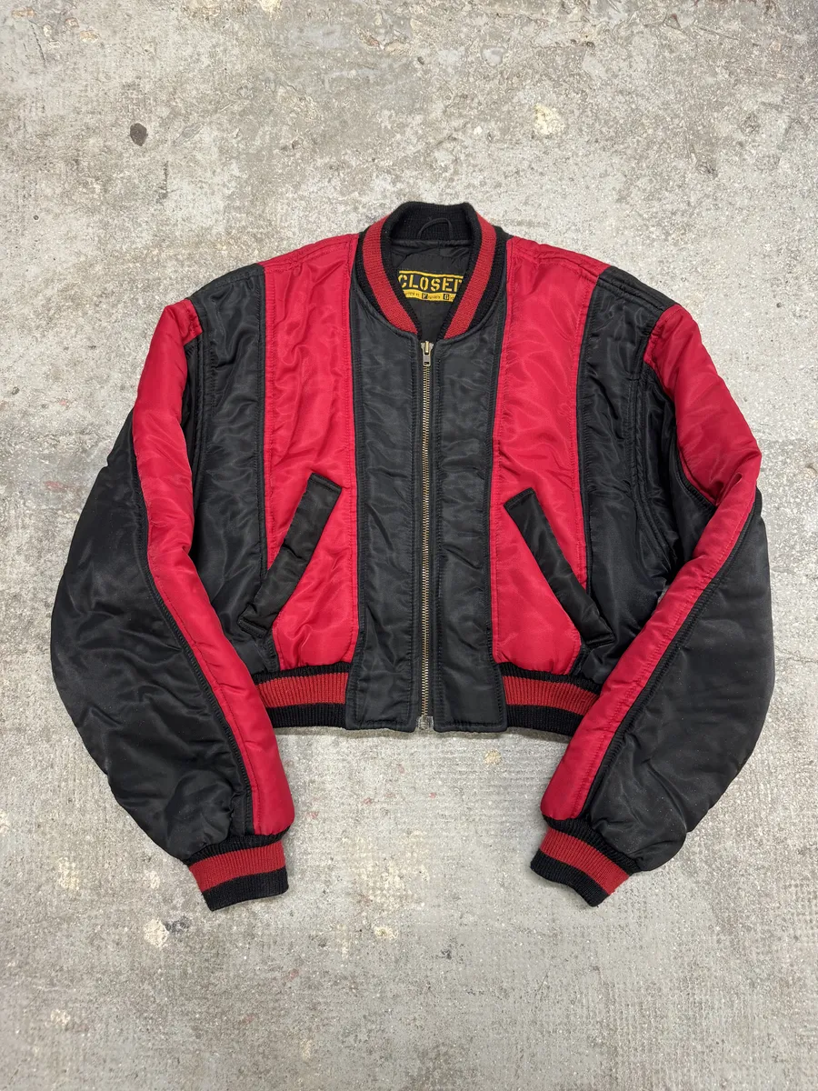 1980s Closed x Marithé & François Girbaud Cropped Black & Red Bomber Jacket - Image 8