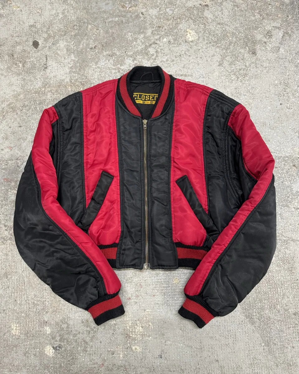 1980s Closed x Marithé & François Girbaud Cropped Black & Red Bomber Jacket (XS)