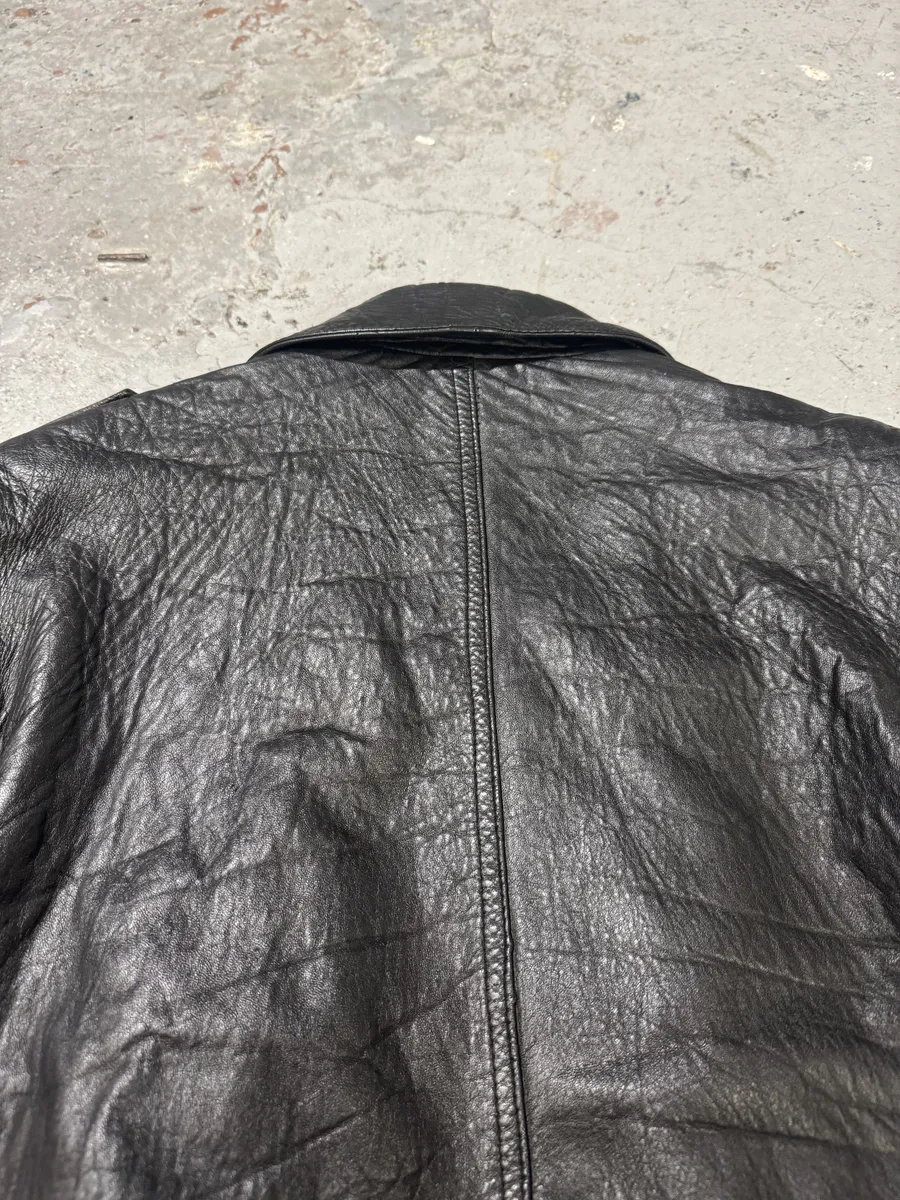 1980s Cropped Leather Black Army Asymmetrical Jacket - Image 4