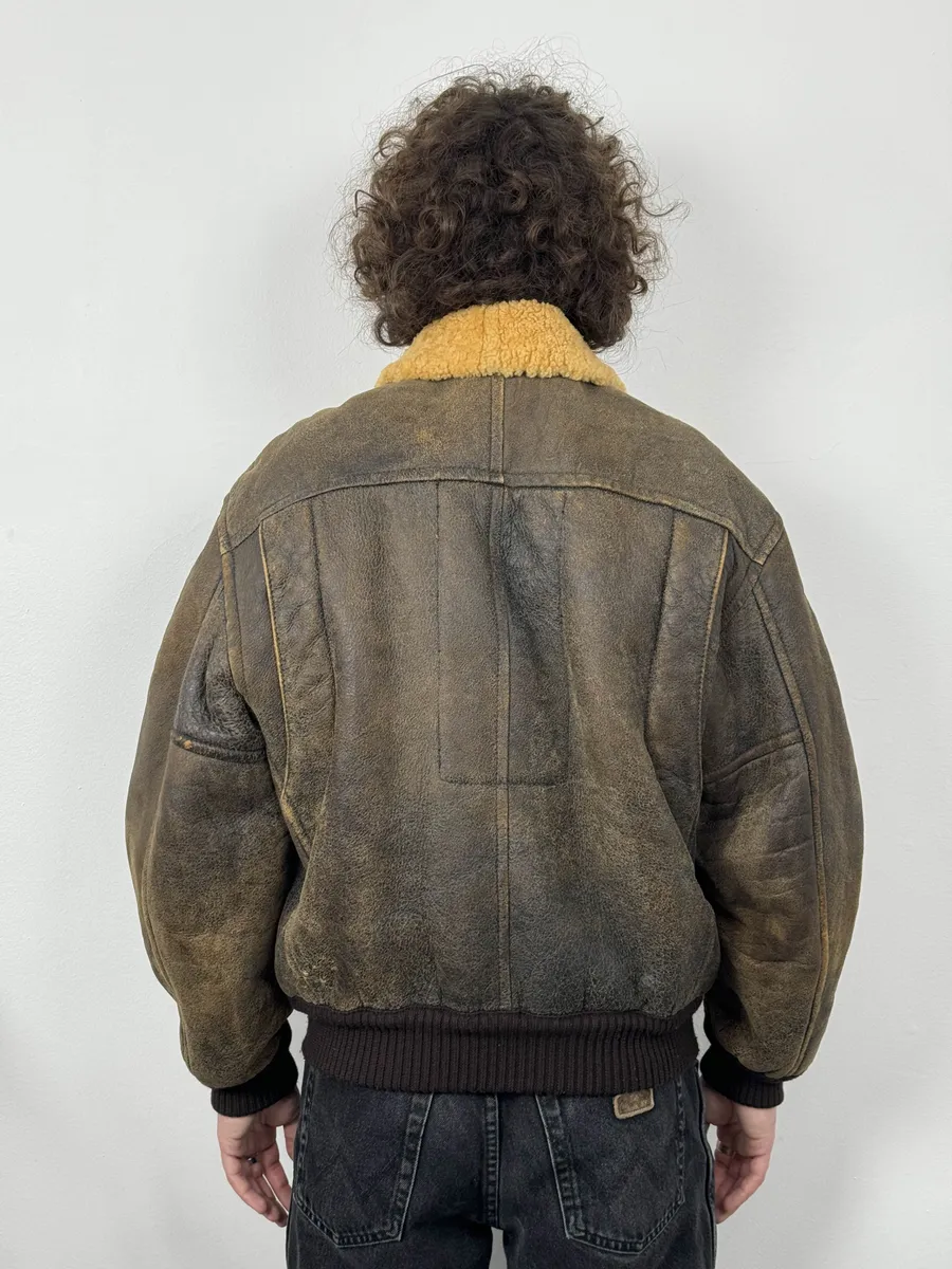 1980s Emporio Armani Brown Eroded Shearling Leather Jacket - Image 4