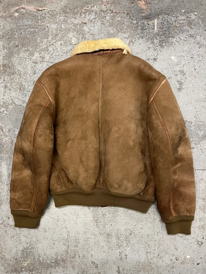 1980s Emporio Armani Camel Shearling Leather Bomber Jacket - Image 7