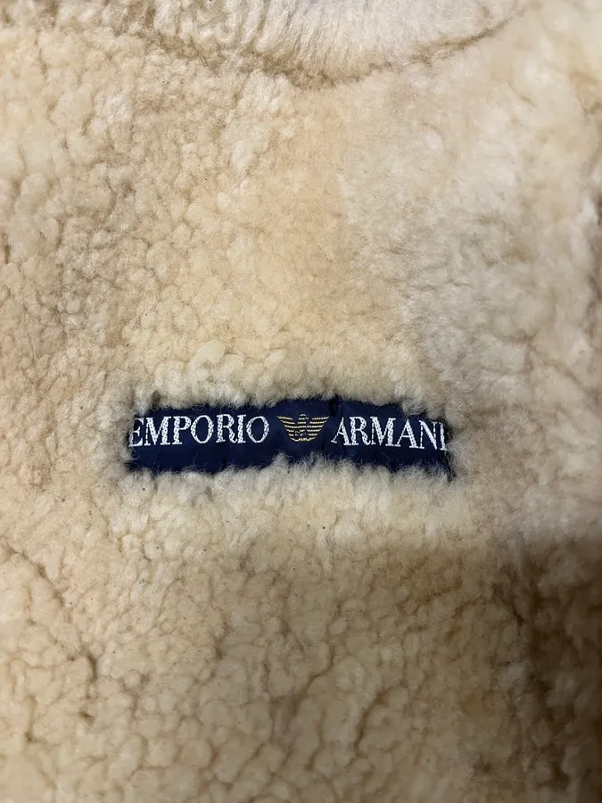 1980s Emporio Armani Camel Shearling Leather Bomber Jacket - Image 9
