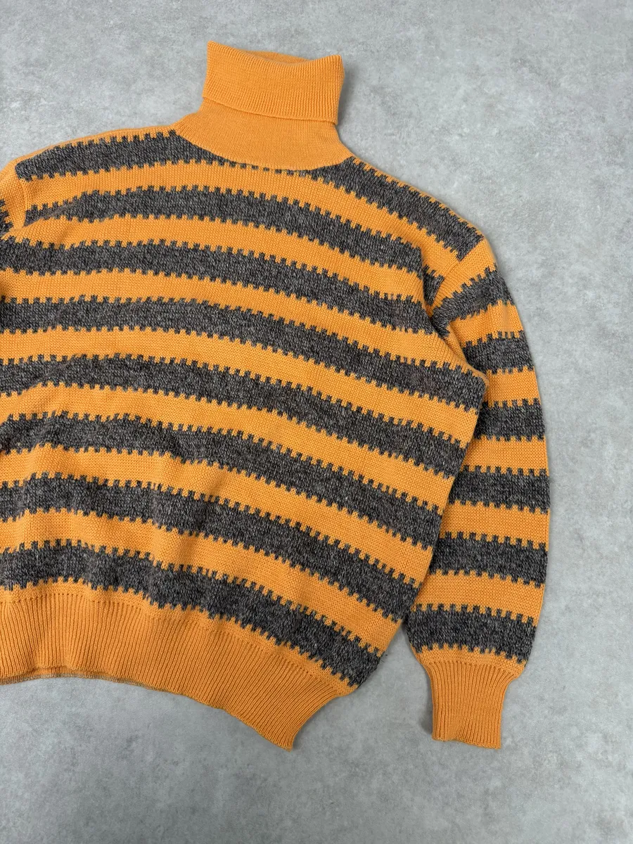 1980s Emporio Armani Orange & Grey Wool Turtleneck Sweater - Image 6