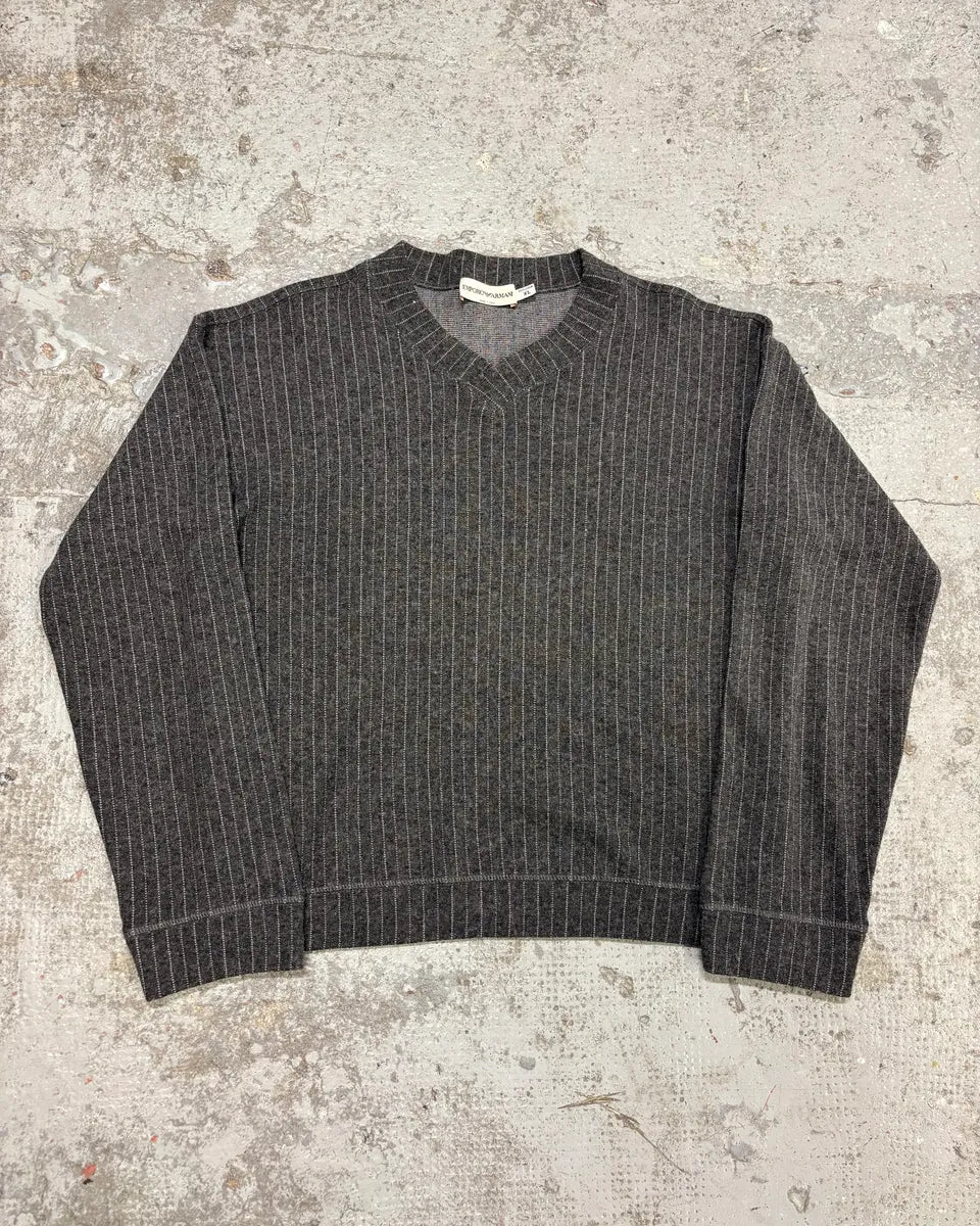 1980s Emporio Armani V-Neck Grey Sweater - Image 3