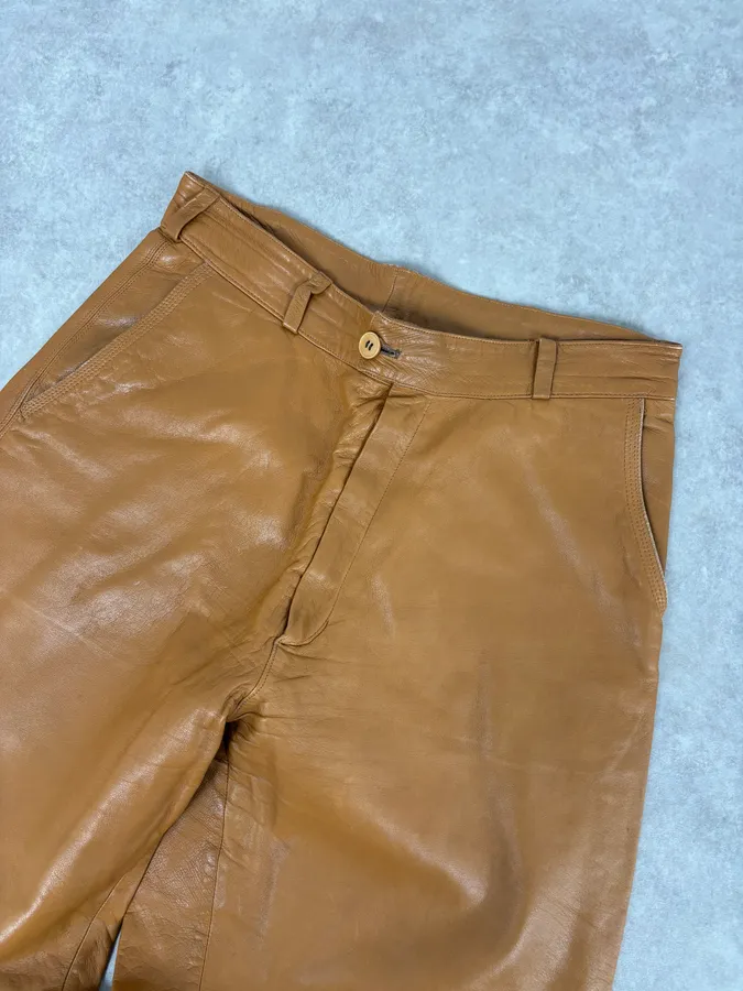 1980s Gianni Versace Cognac Leather Pants - Image 5