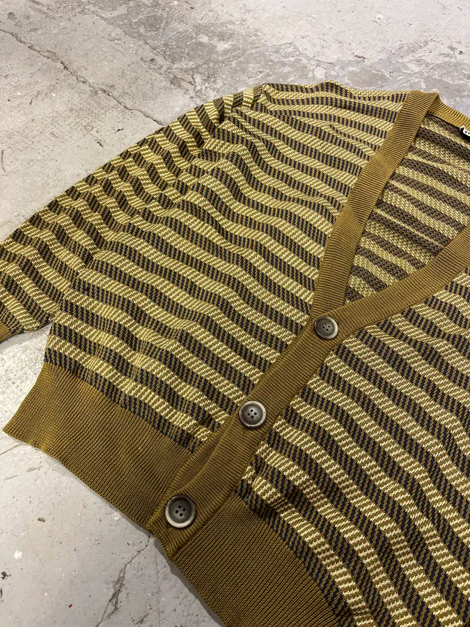 1980s Giorgio Armani Olive Striped Cardigan - Image 6