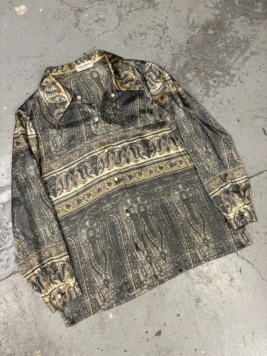1980s Giorgio Armani Silk Medieval Cozy Shirt - Image 8