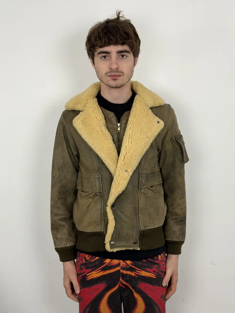 1980s Marithé + François Girbaud Grey Leather Shearling Bomber Jacket - Image 4