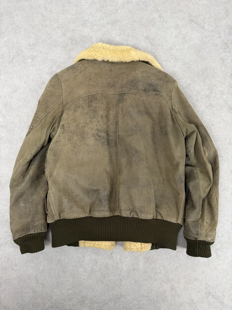 1980s Marithé + François Girbaud Grey Leather Shearling Bomber Jacket - Image 7