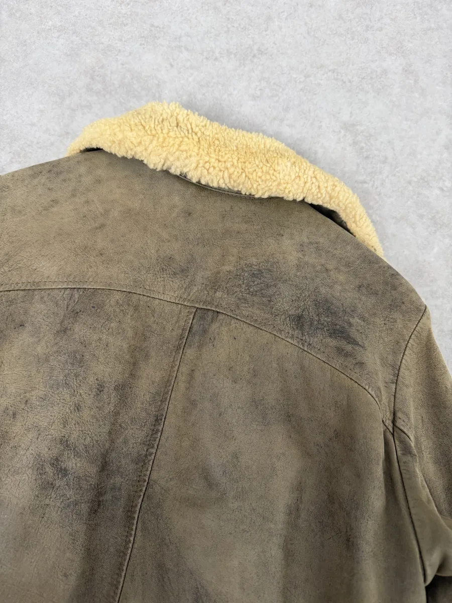 1980s Marithé + François Girbaud Grey Leather Shearling Bomber Jacket - Image 8