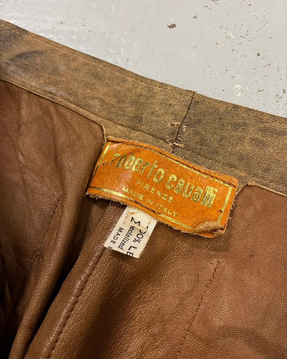 1980s Roberto Cavalli Brown Patchwork Leather Pants - Image 10