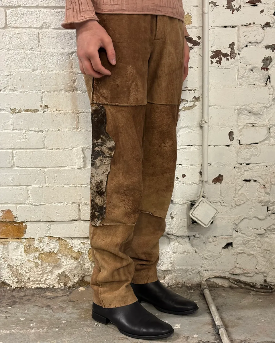 1980s Roberto Cavalli Brown Patchwork Leather Pants - Image 3