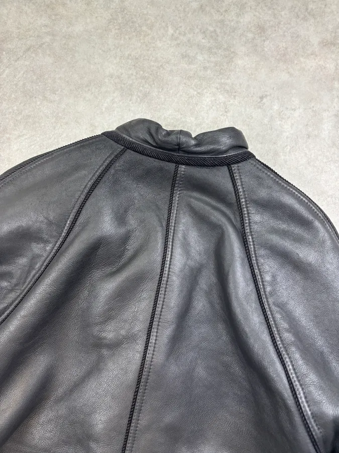 1980s Versace Black Leather Asymmetrical Coat - Image 6