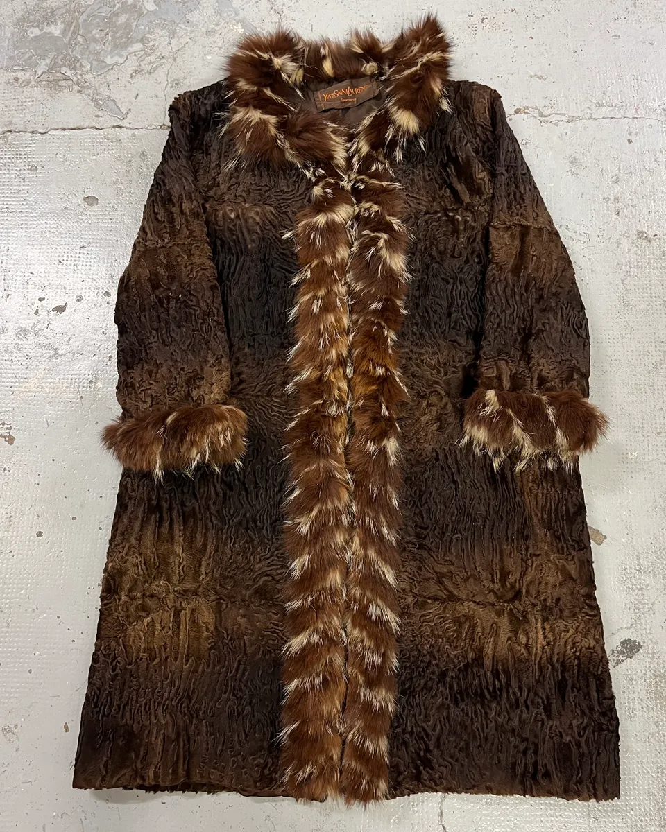 1980s Yves Saint Laurent Astrakhan Fur Relief Coat