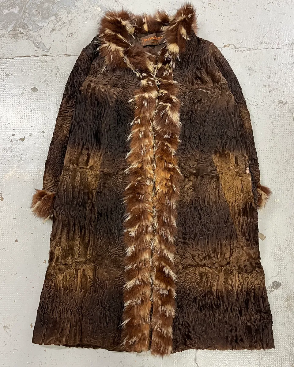 1980s Yves Saint Laurent Astrakhan Fur Relief Coat - Image 4