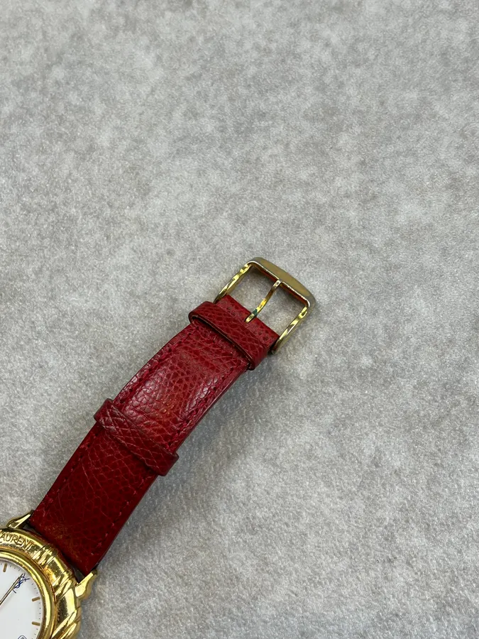 1980s Yves Saint Laurent Bordeaux Leather Quartz Watch - Image 6