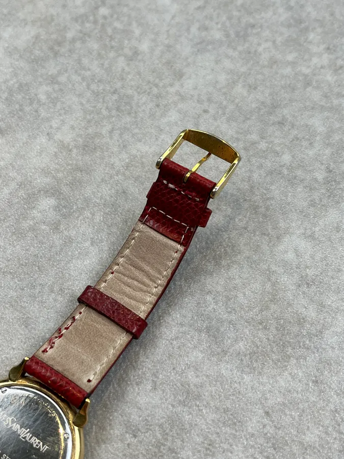 1980s Yves Saint Laurent Bordeaux Leather Quartz Watch - Image 9