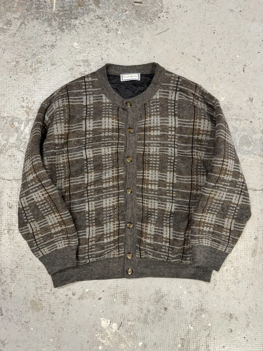 1980s Yves Saint Laurent Brown Wool Bomber Cardigan Jacket
