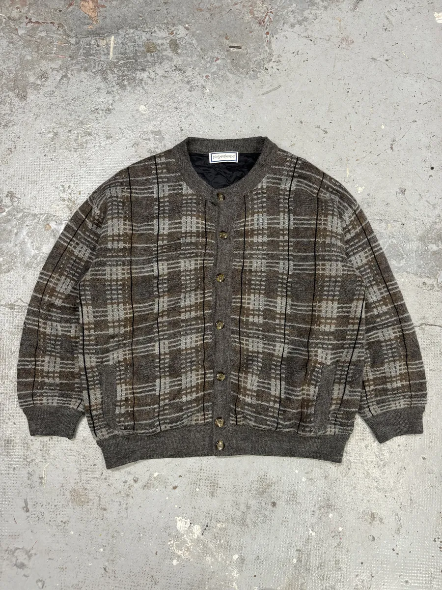 1980s Yves Saint Laurent Brown Wool Bomber Cardigan Jacket - Image 3