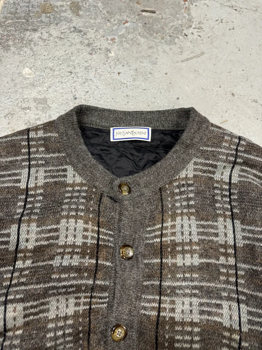 1980s Yves Saint Laurent Brown Wool Bomber Cardigan Jacket - Image 4