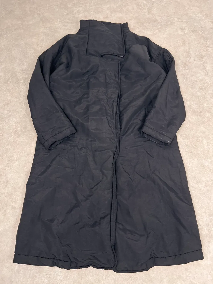1990 Armani Asymmetrical Metal Buttons Black Nylon Trench Coat - Image 6