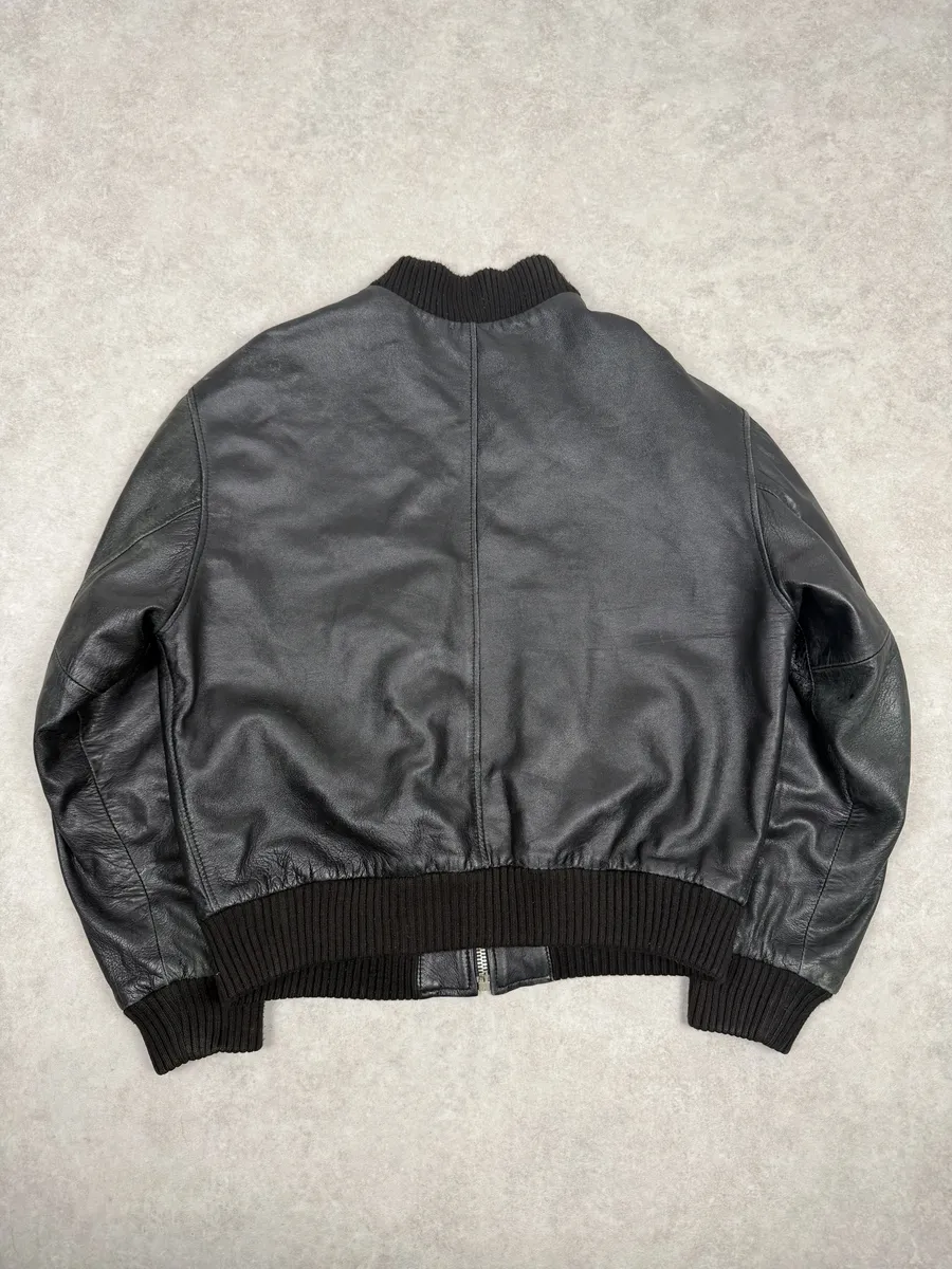 1990s Archive Italian Black Leather Bomber Jacket - Image 6