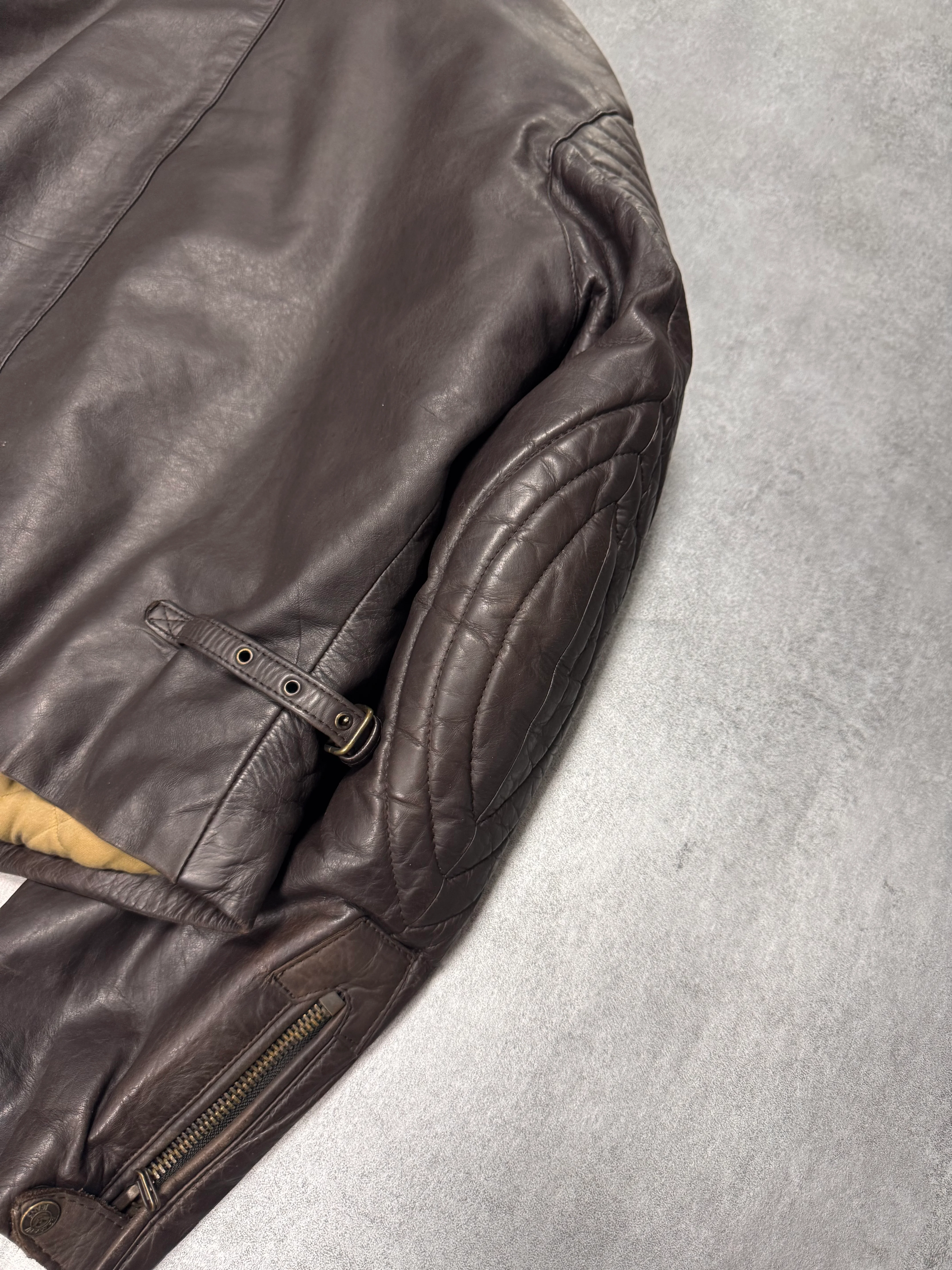 1990s Armani Aviator Bomber Brown Leather Cropped Jacket - Image 6