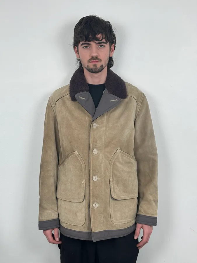 1990s Armani Beige Shearling Leather Jacket