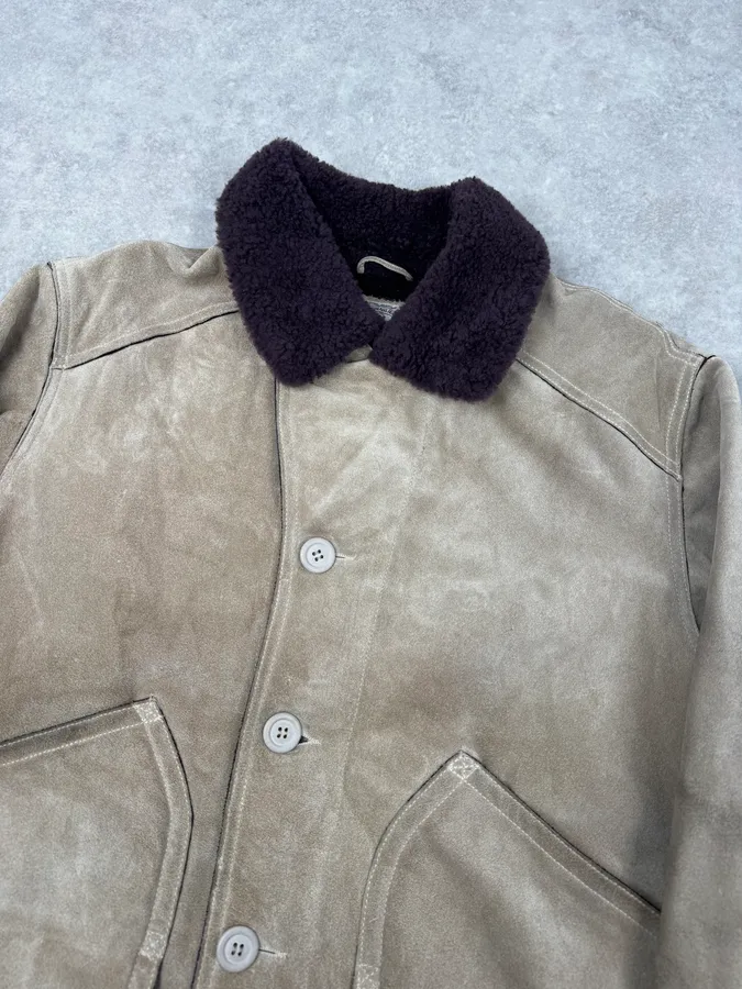 1990s Armani Beige Shearling Leather Jacket - Image 6