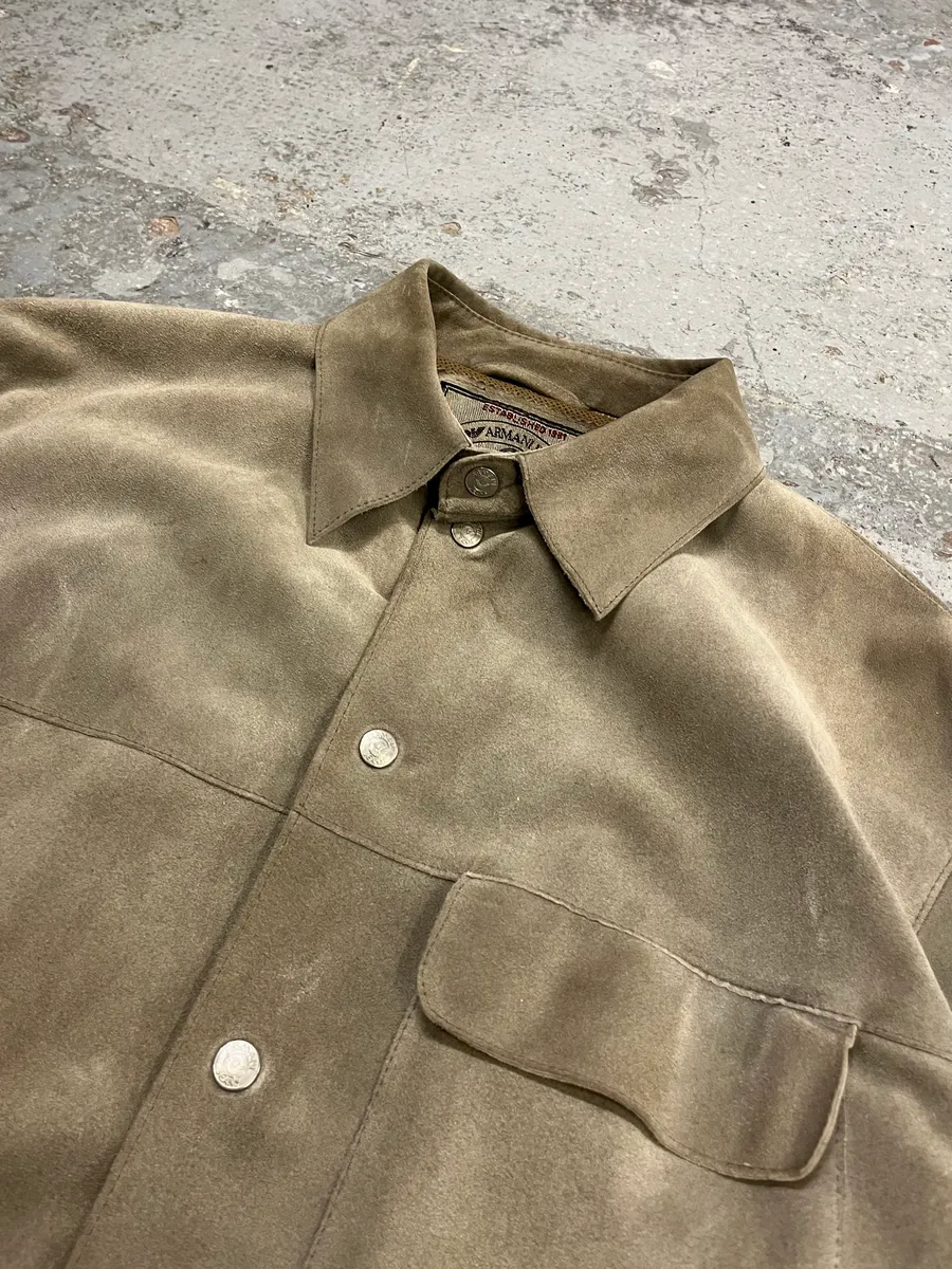 1990s Armani Beige Suede Leather Shirt - Image 5