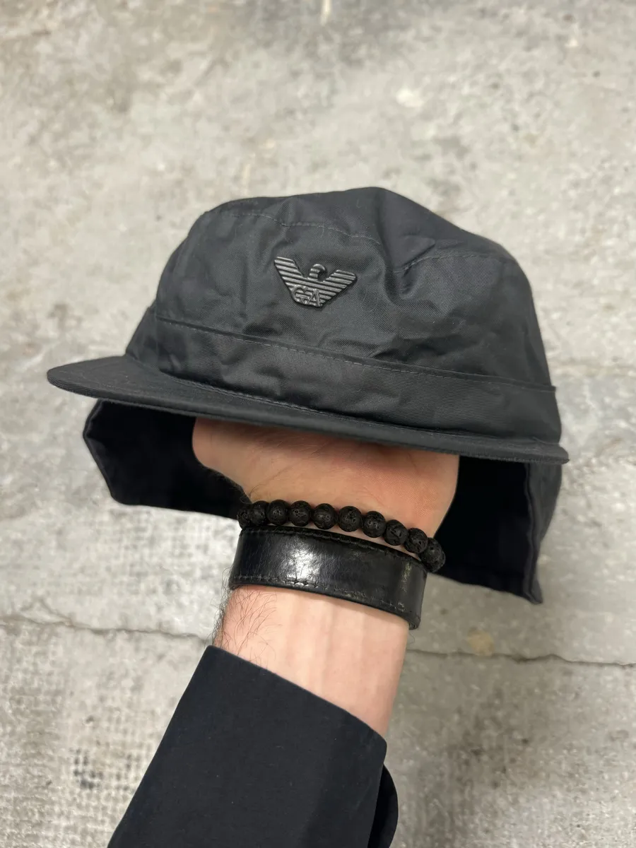 1990s Armani Black Military Contemporary Hat