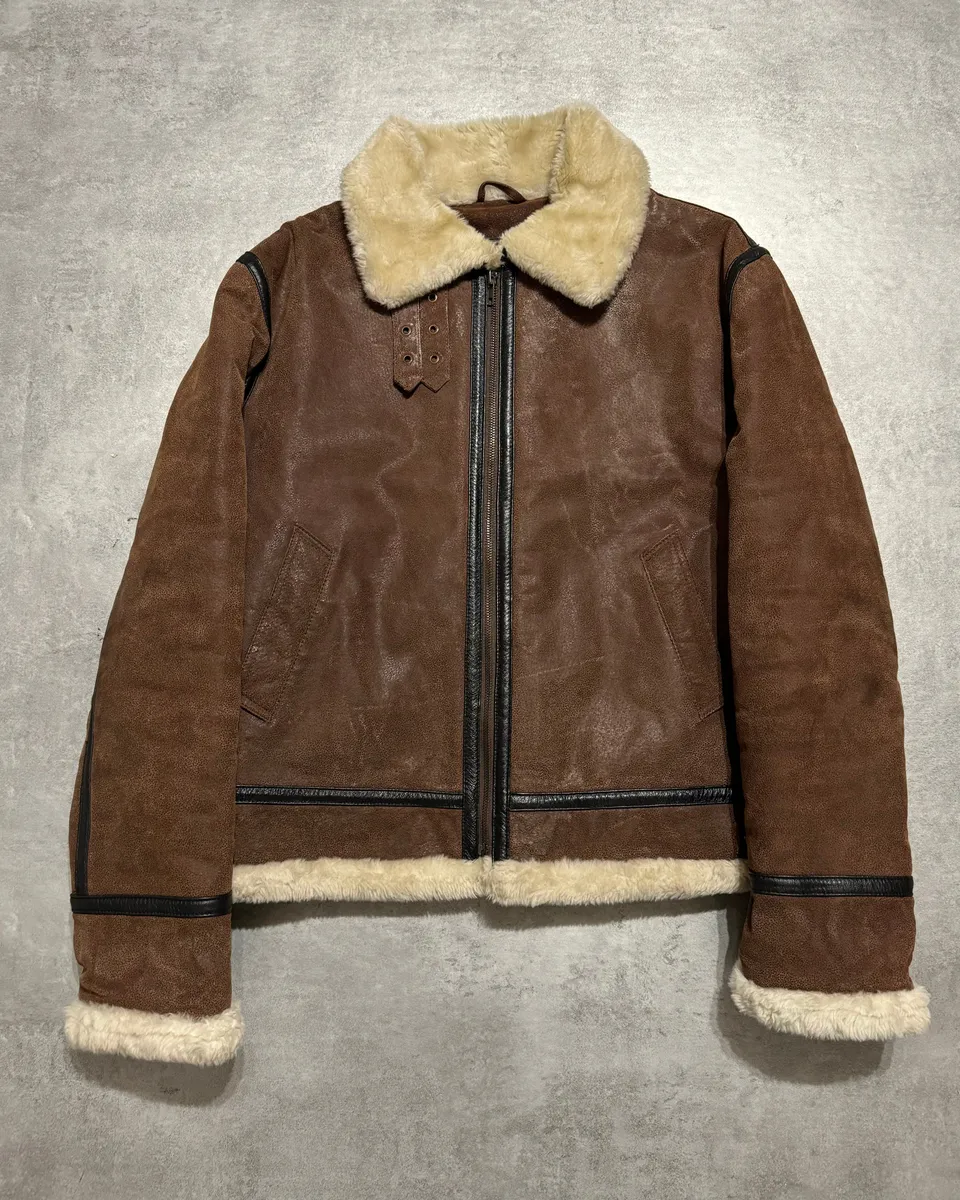 1990s Armani Brown Grained Shearling Leather Jacket