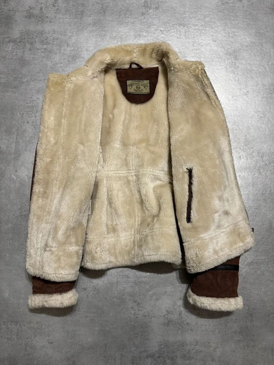 1990s Armani Brown Grained Shearling Leather Jacket - Image 2