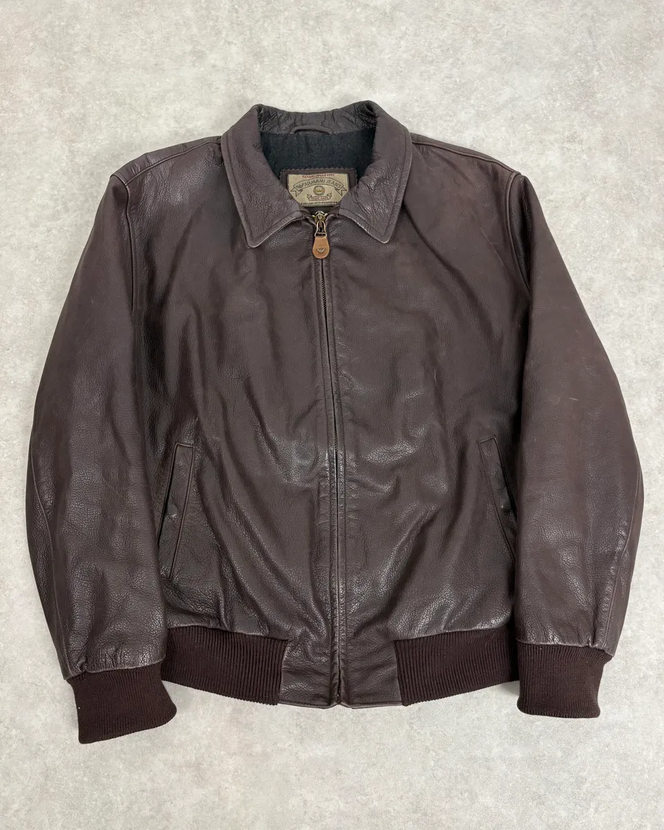 1990s Armani Brown Leather Bomber Jacket