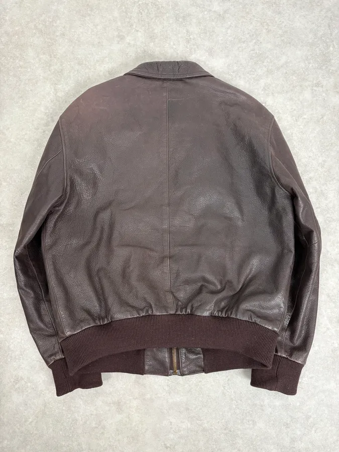 1990s Armani Brown Leather Bomber Jacket - Image 6