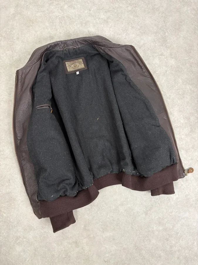 1990s Armani Brown Leather Bomber Jacket - Image 7
