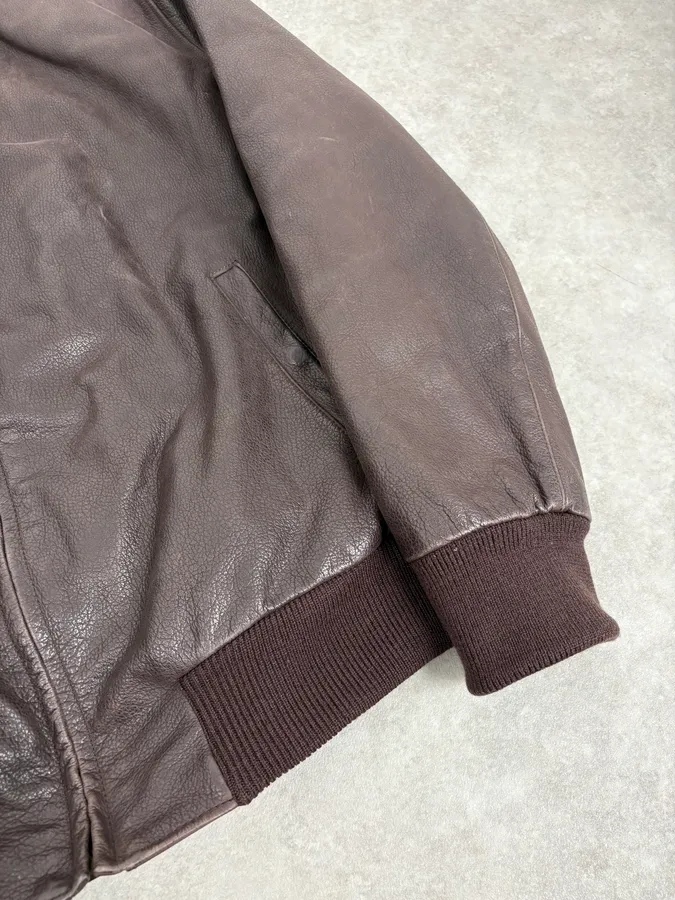 1990s Armani Brown Leather Bomber Jacket - Image 8
