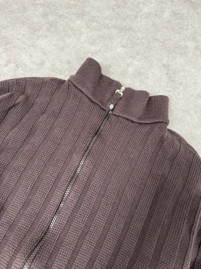 1990s Armani Brown Wool Zip-up Jacket - Image 4