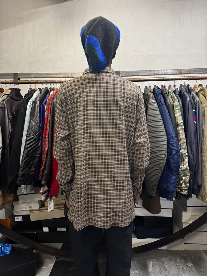 1990s Armani Checkered Khaki Green Shirt - Image 5