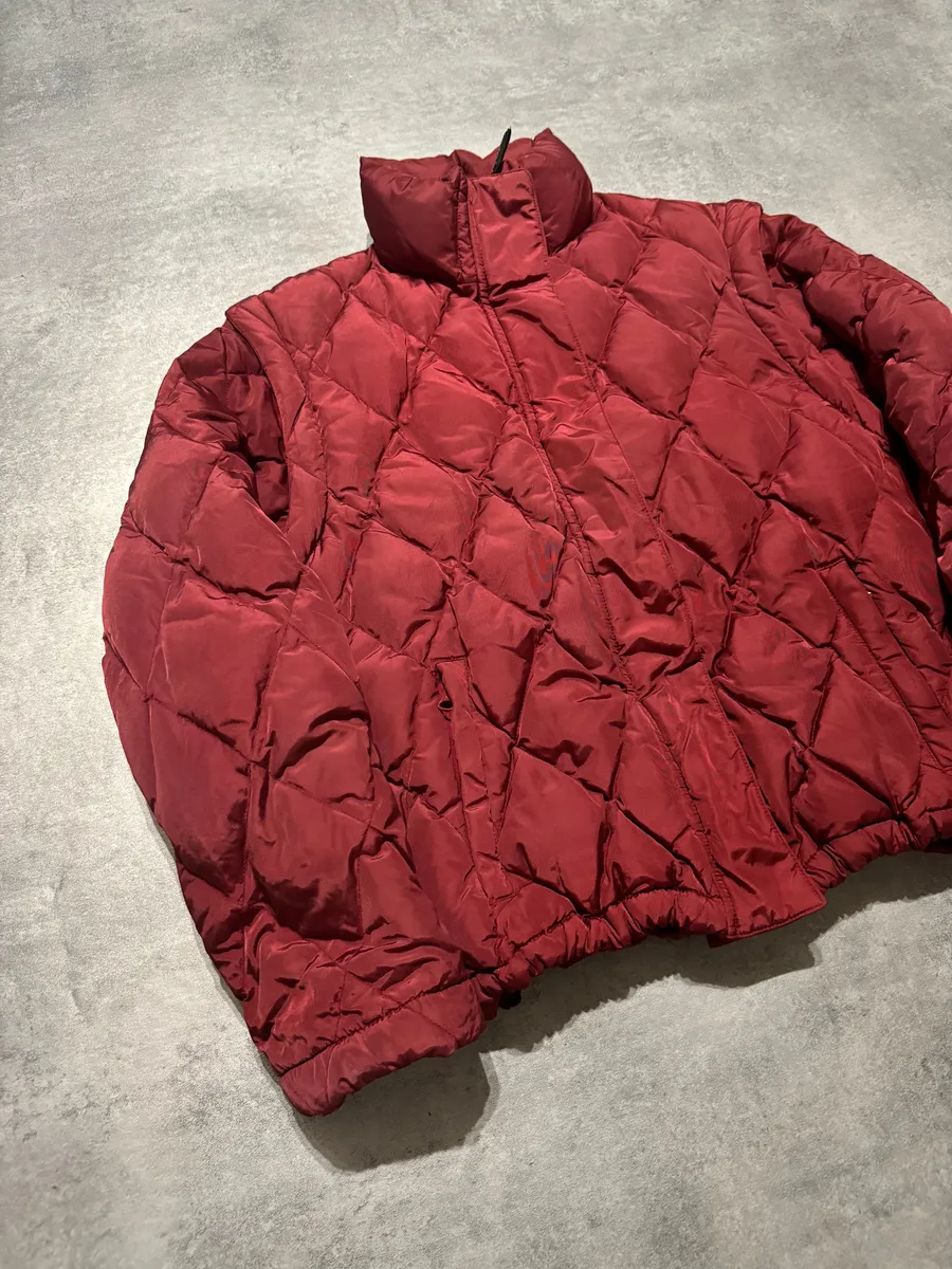 1990s Armani Detachable Arms Light Red Puffer Jacket - Image 11