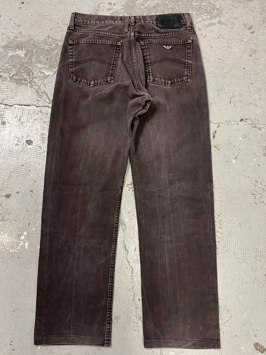 1990s Armani Faded Brown Denim Jeans - Image 2