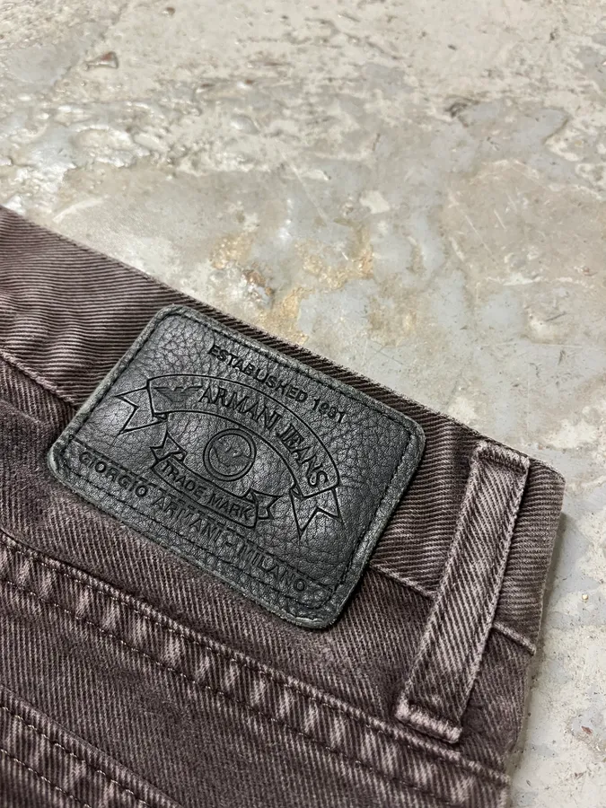1990s Armani Faded Brown Denim Jeans - Image 6