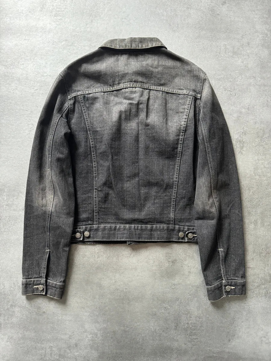 1990s Armani Grey Washed Denim Jacket - Image 2