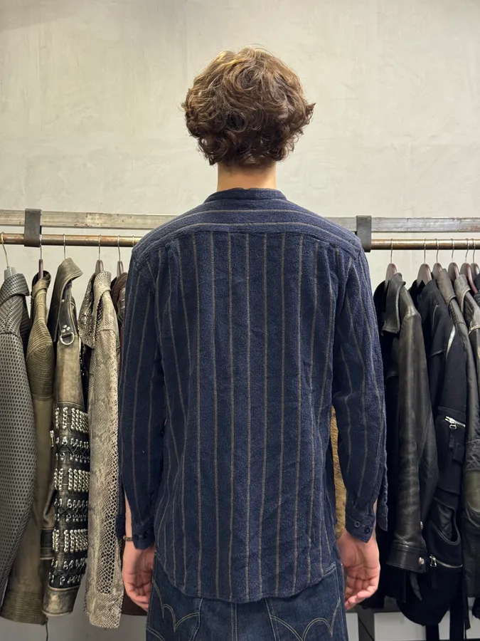 1990s Armani Navy Striped Shirt - Image 3