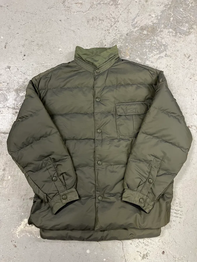 1990s Armani Olive Buttoned Puffer Jacket