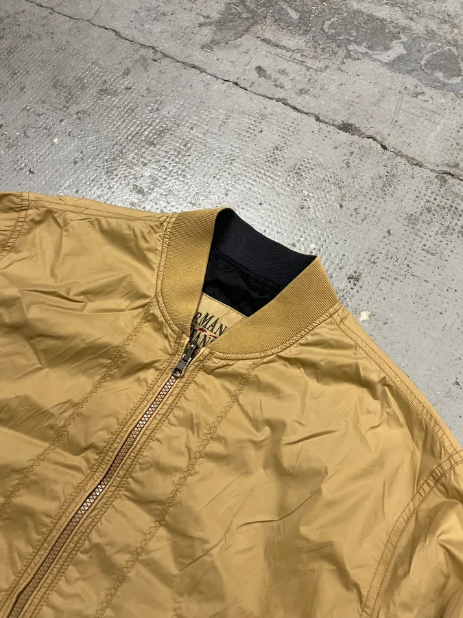 1990s Armani Réversible Beige & Navy Nylon Bomber Jacket - Image 7