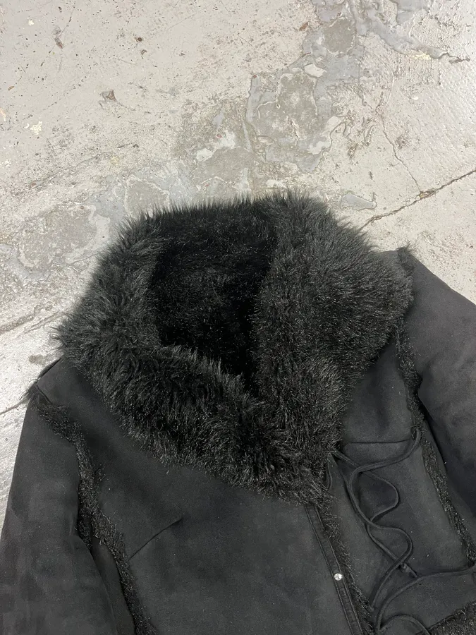 1990s Balmain Black Faux Fur Shearling Effect Jacket - Image 5