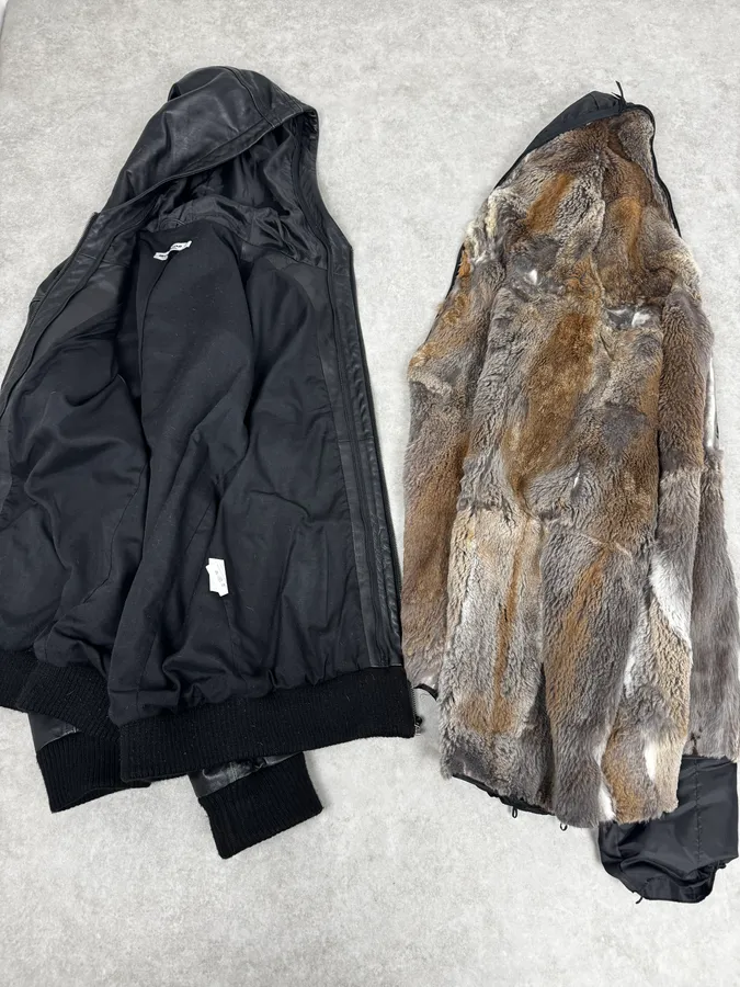 1990s Black Italian Leather Fur Hooded Jacket - Image 8