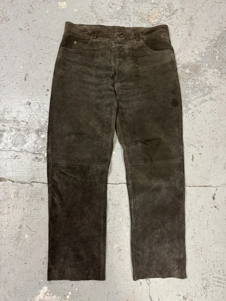 1990s Brown Italian Old Suede Leather Large Pants - Image 6