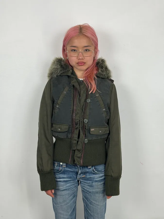 1990s Chevignon Military Aviator Fur Bomber Jacket - Image 2